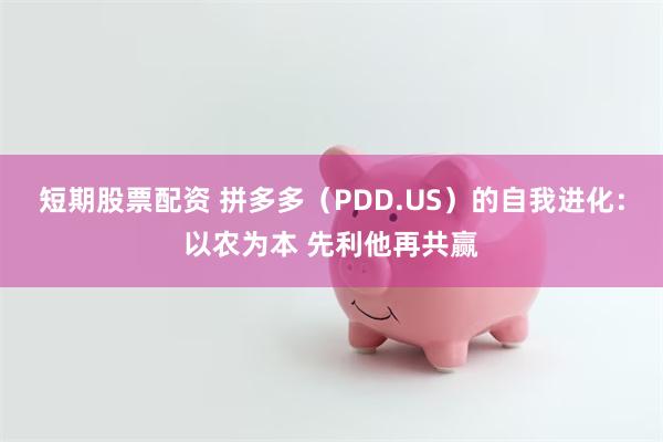 短期股票配资 拼多多（PDD.US）的自我进化：以农为本 先利他再共赢